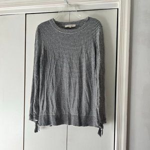 EUC - Loft Black & White Striped Sweater w/Tie Cuffs - Wool - M